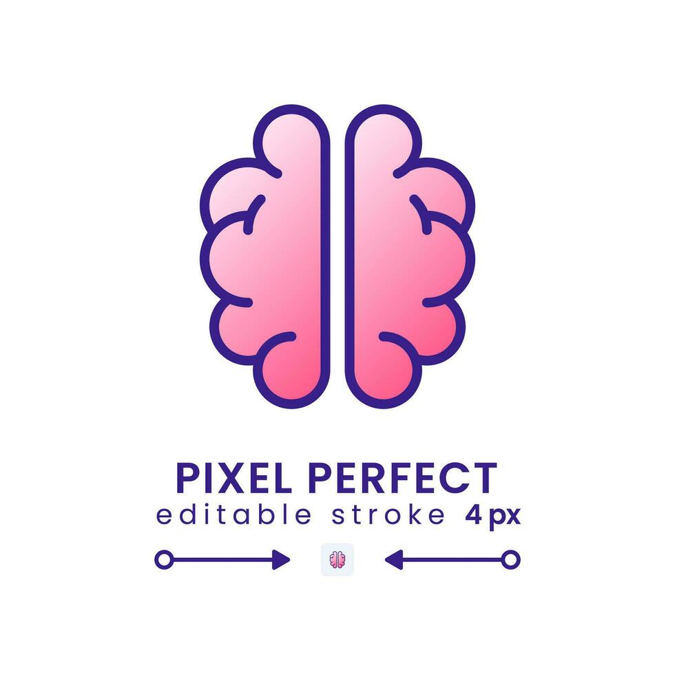 Human brain gradient fill desktop icon. Nervous system. Cognitive intelligence. Thinking skills. Pixel perfect, outline 4px. Modern colorful linear symbol. Vector isolated editable RGB element