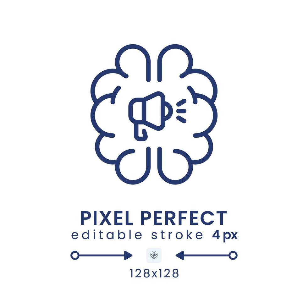 Neuro advertising linear desktop icon. Human brain marketing. Consumer behavior. Pixel perfect 128x128, outline 4px. GUI, UX design. Isolated user interface element for website. Editable stroke vector