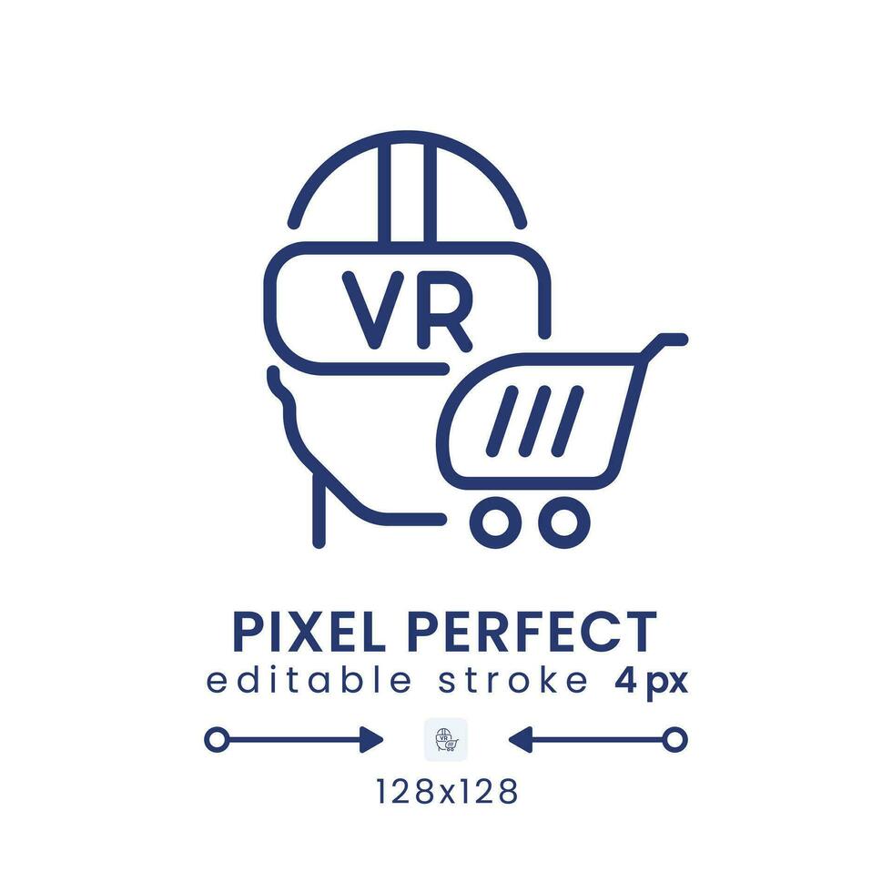 Virtual reality linear desktop icon. Marketing strategy. Brand engagement. Pixel perfect 128x128, outline 4px. GUI, UX design. Isolated user interface element for website. Editable stroke vector
