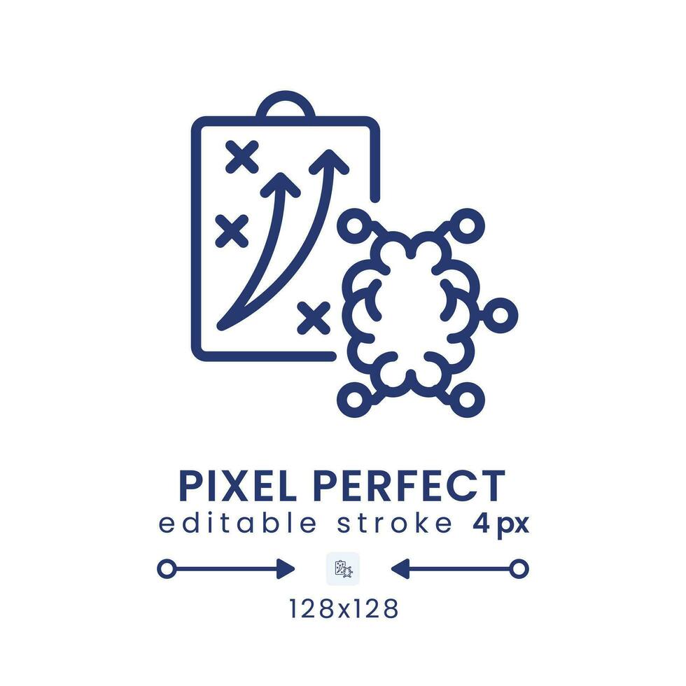 Neuromarketing strategies linear desktop icon. Consumer behavior. Brain activity. Pixel perfect 128x128, outline 4px. GUI, UX design. Isolated user interface element for website. Editable stroke vector