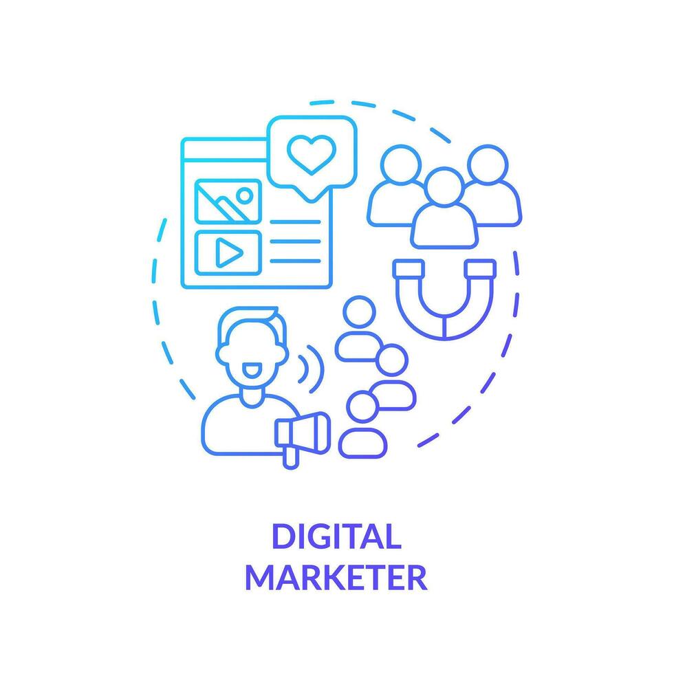 Digital marketer blue gradient concept icon. Social media. Marketing campaign. Online advertising. Remote job. Distance work abstract idea thin line illustration. Isolated outline drawing vector