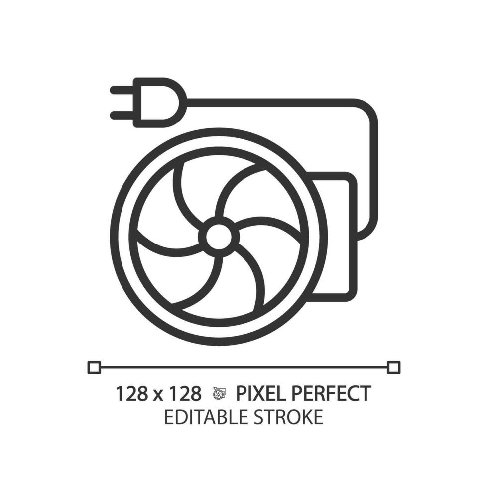 Inline duct fan linear icon. Ventilation equipment. Electric appliance. Humidity control. Heating and cooling. Thin line illustration. Contour symbol. Vector outline drawing. Editable stroke