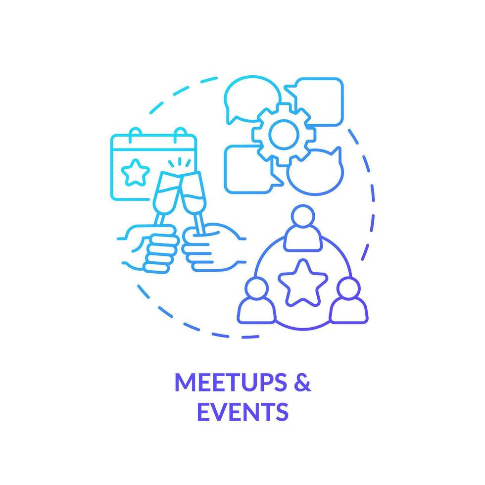 Meetups and events blue gradient concept icon. Professional conference. Social networking. Digital entrepreneur. Job opportunity abstract idea thin line illustration. Isolated outline drawing vector