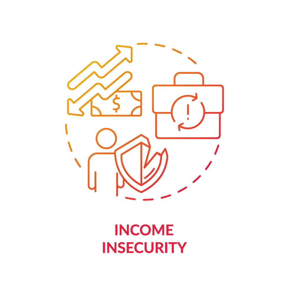 Income insecurity red gradient concept icon. Delayed payment. Economic crisis. Freelance work. Self employed. Financial risk abstract idea thin line illustration. Isolated outline drawing vector