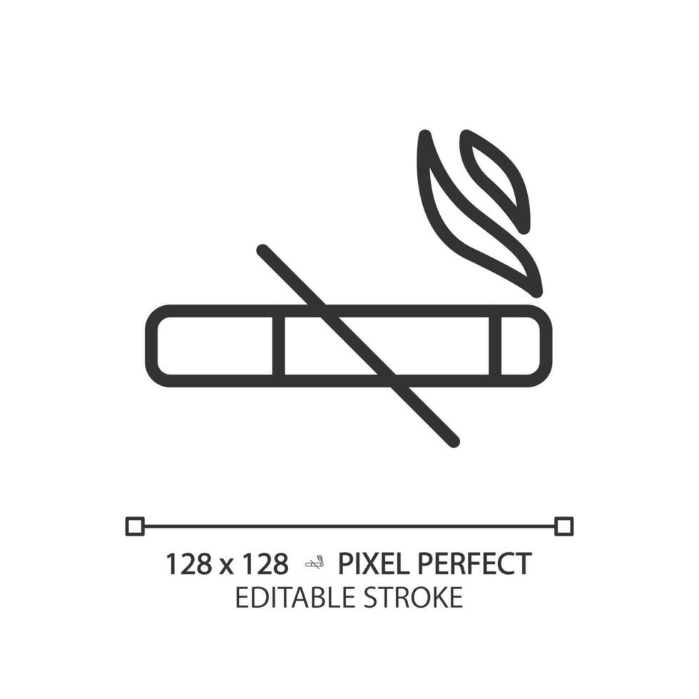 No smoking pixel perfect linear icon. Cigarettes ban sign. Important rule of toilet room usage. Fresh air condition. Thin line illustration. Contour symbol. Vector outline drawing. Editable stroke