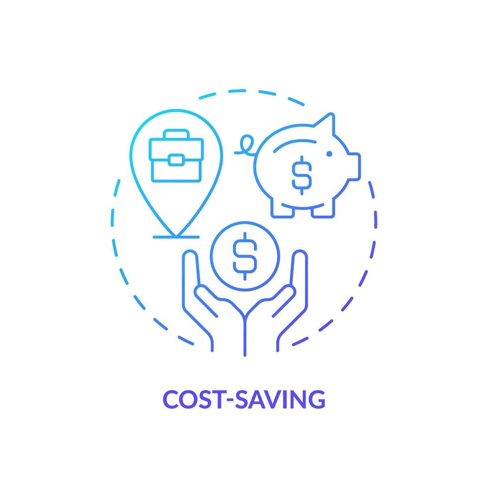 Cost saving blue gradient concept icon. Living expenses. Budget friendly. Personal finance. Freelance work. Earn online. Lower price abstract idea thin line illustration. Isolated outline drawing vector