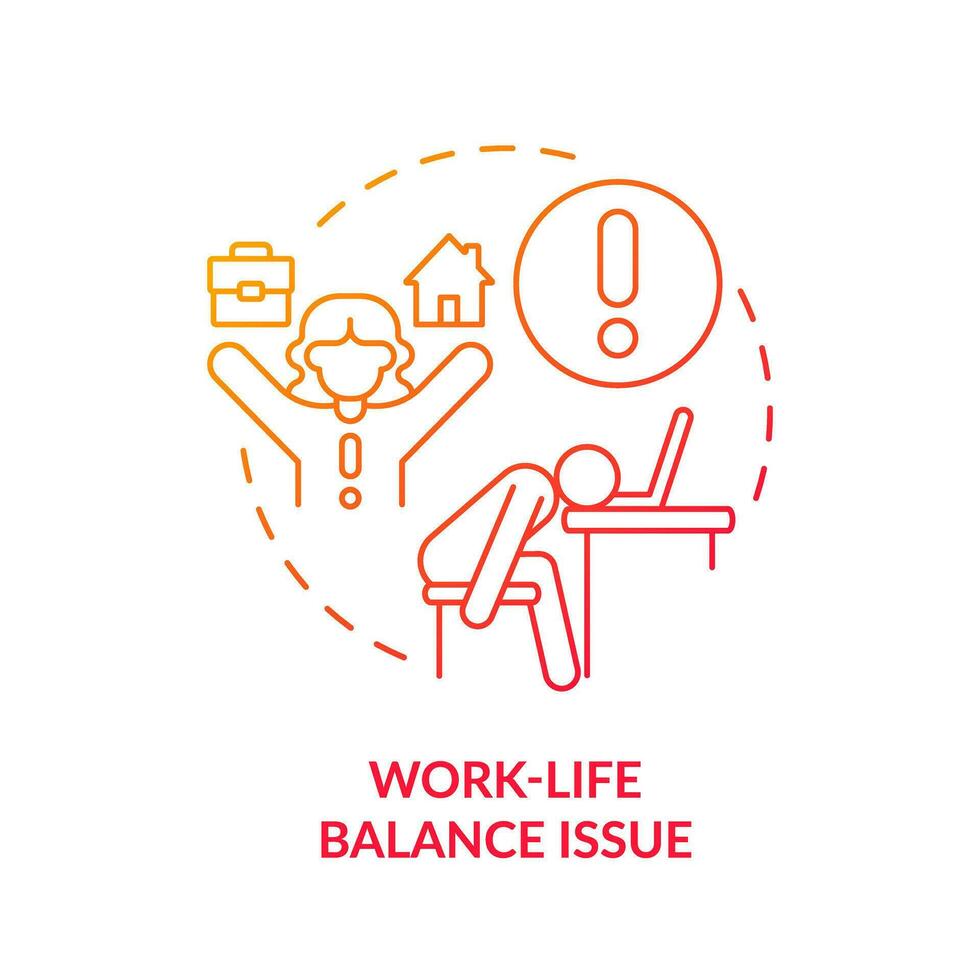 Work life balance issue red gradient concept icon. Heavy workload. Freelance worker. Remote work disadvantage. Mental health problem abstract idea thin line illustration. Isolated outline drawing vector