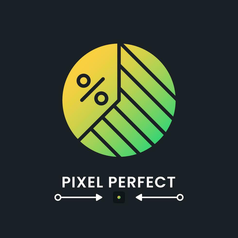 Pie chart yellow solid gradient desktop icon on black. Market analysis. Financial report. Data visualization. Pixel perfect, outline 2px. Glyph pictogram for dark mode. Isolated vector image
