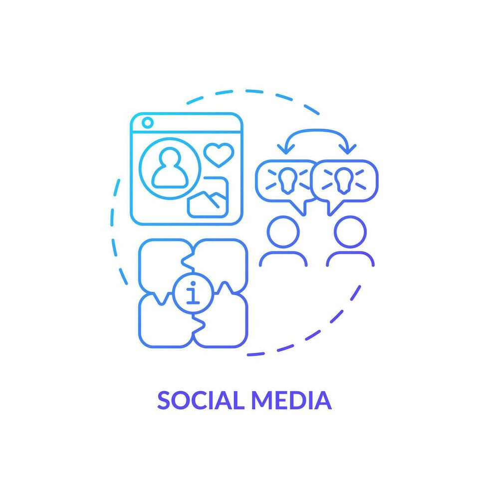 Social media blue gradient concept icon. Digital networking. Virtual connection. Knowledge sharing. Remote worker. Online community abstract idea thin line illustration. Isolated outline drawing vector