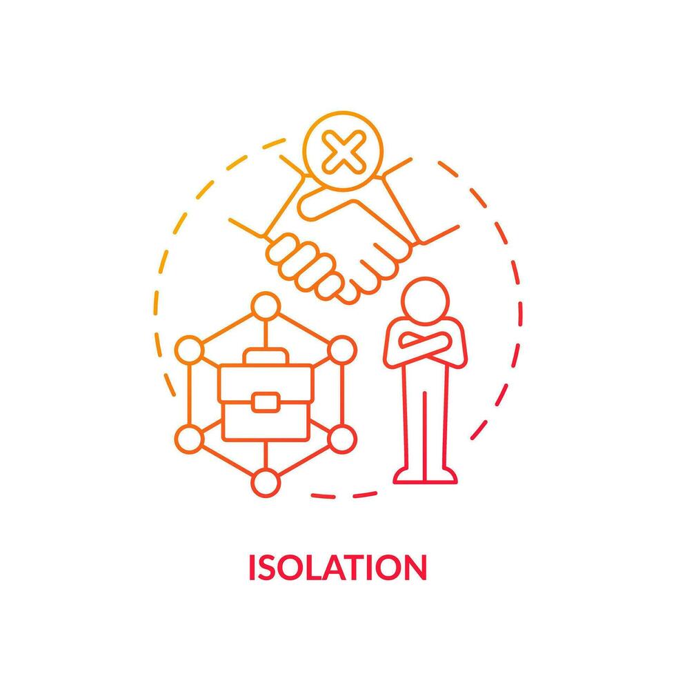 Isolation red gradient concept icon. Lack of communication. Social life. It job. Digital age. Work remotely. Feel lonely abstract idea thin line illustration. Isolated outline drawing vector
