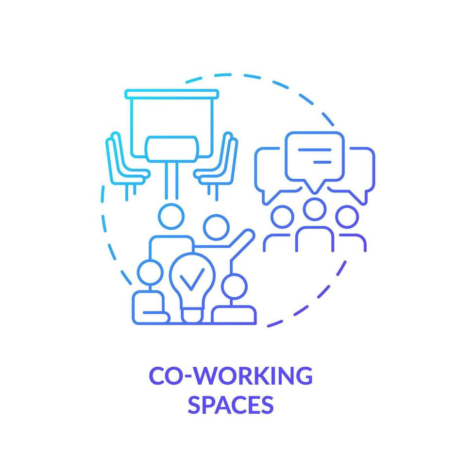 Co working space blue gradient concept icon. Startup culture. Professional community. Meeting people. Flexible work. Shared office abstract idea thin line illustration. Isolated outline drawing vector