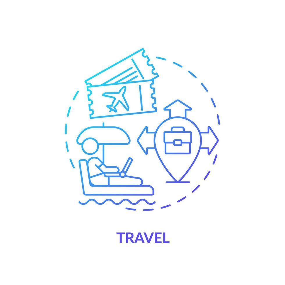 Travel blue gradient concept icon. Wi fi zone. Working on computer. Freelance worker. E business. Job opportunity. Laptop lifestyle abstract idea thin line illustration. Isolated outline drawing vector