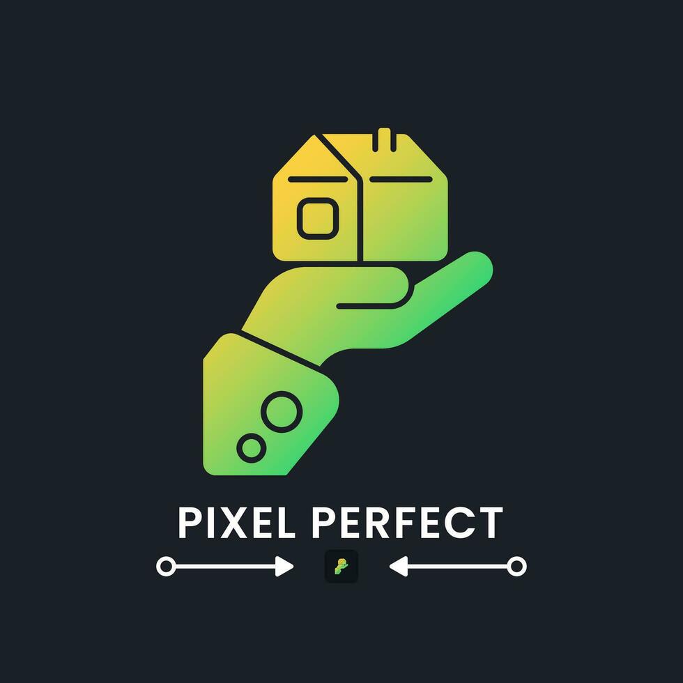 Homeownership yellow solid gradient desktop icon on black. Real estate. Property ownership. Buying house. Home loan. Pixel perfect, outline 2px. Glyph pictogram for dark mode. Isolated vector image
