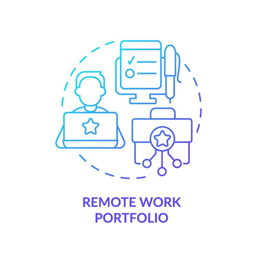 Remote work portfolio blue gradient concept icon. Job application. Independent contractor. Professional freelancer. Work and travel abstract idea thin line illustration. Isolated outline drawing vector