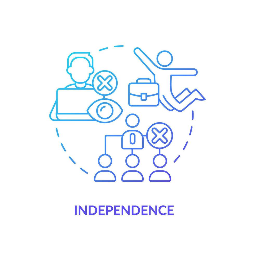 Independence blue gradient concept icon. Freedom of choice. Self motivation. No control. Job change. Digital nomad. Independent worker abstract idea thin line illustration. Isolated outline drawing vector