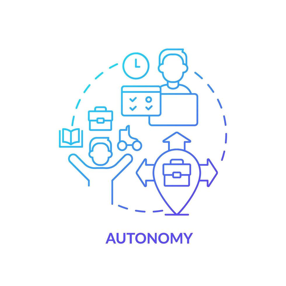 Autonomy blue gradient concept icon. Work life balance. Decision making. Freedom to choose. Work remotely. Self management abstract idea thin line illustration. Isolated outline drawing vector