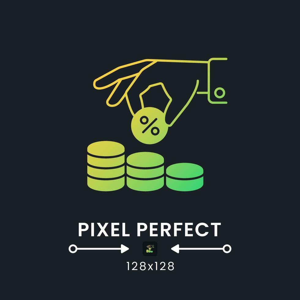 Tax Withholding yellow solid gradient desktop icon on black. Paycheck deductions. Income subtraction. Pixel perfect 128x128, outline 2px. Glyph pictogram for dark mode. Isolated vector image