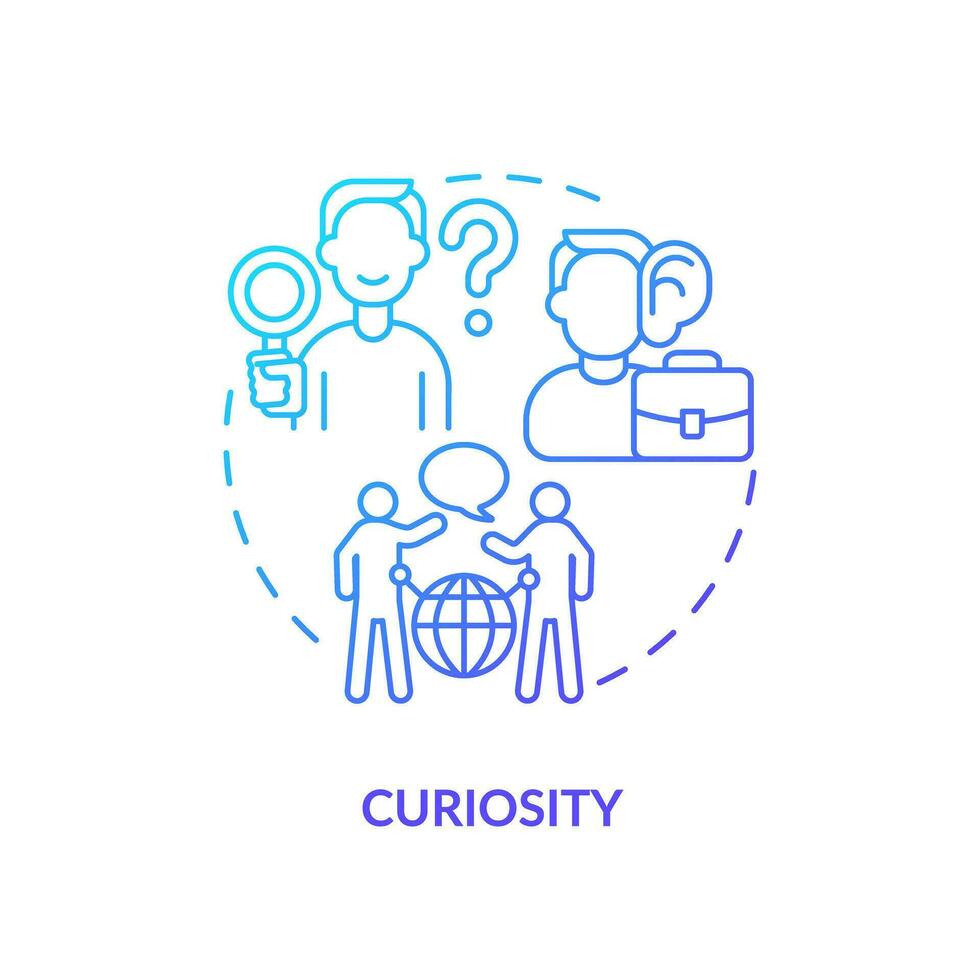 Curiosity blue gradient concept icon. Open mind. Knowledge search. Job opportunity. Digital entrepreneur. Learn new things abstract idea thin line illustration. Isolated outline drawing vector