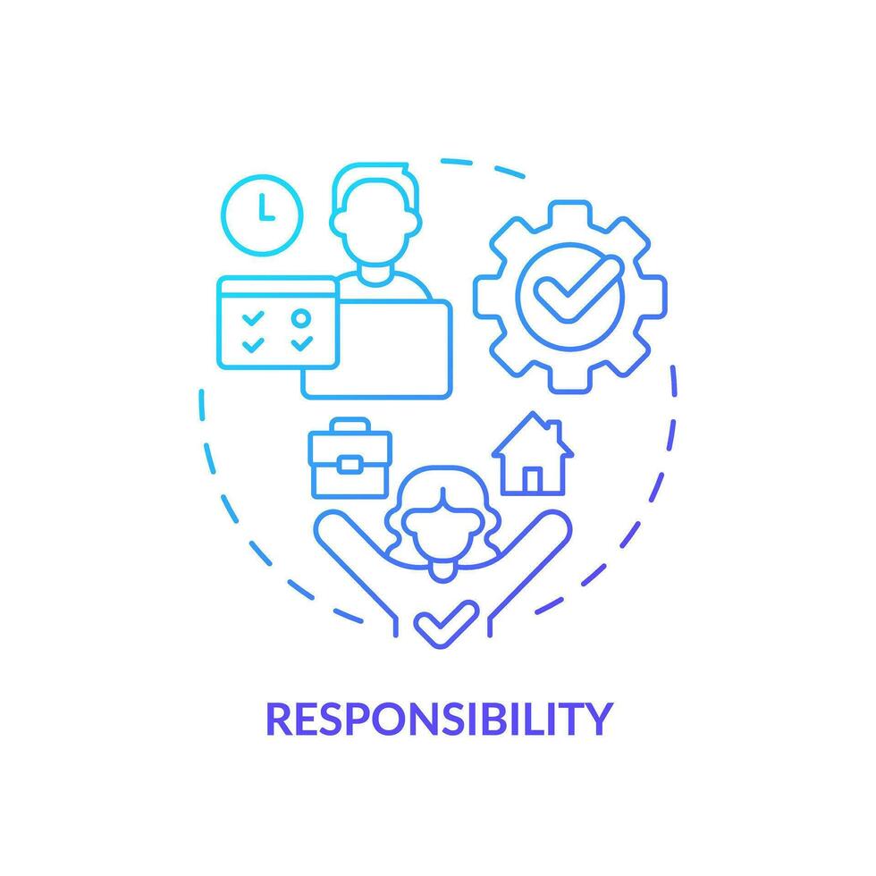 Responsibility blue gradient concept icon. Self discipline. Time management. Remote job. Work from home. Emotional intelligence abstract idea thin line illustration. Isolated outline drawing vector