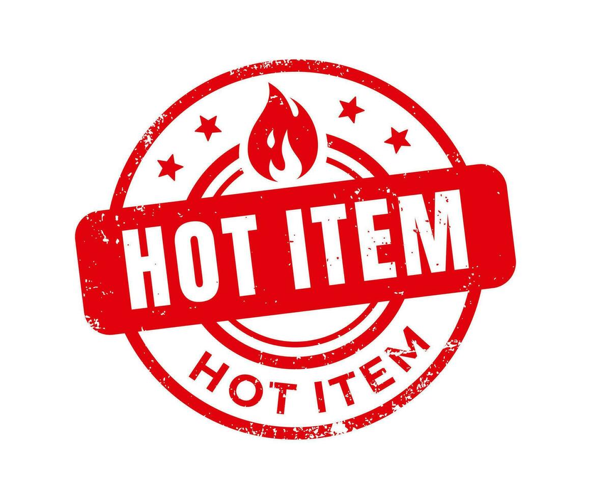 Hot item vector stamp. Red round grunge hot item sign on white background