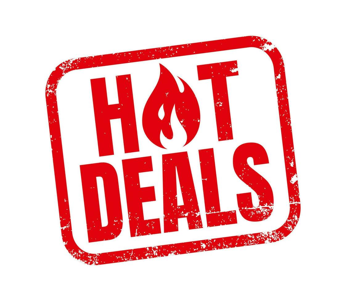 Hot deals stamp red frame grunge on white background. Vector stamps