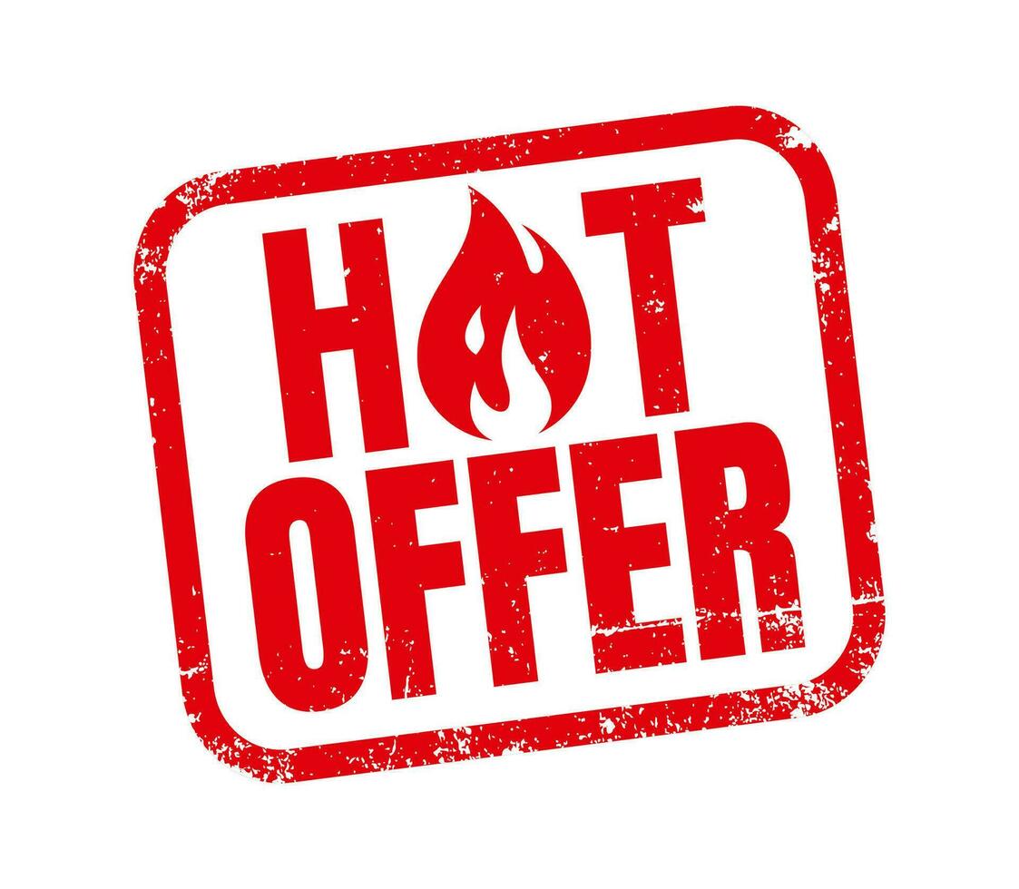Hot offer stamp red frame grunge on white background. Vector stamps