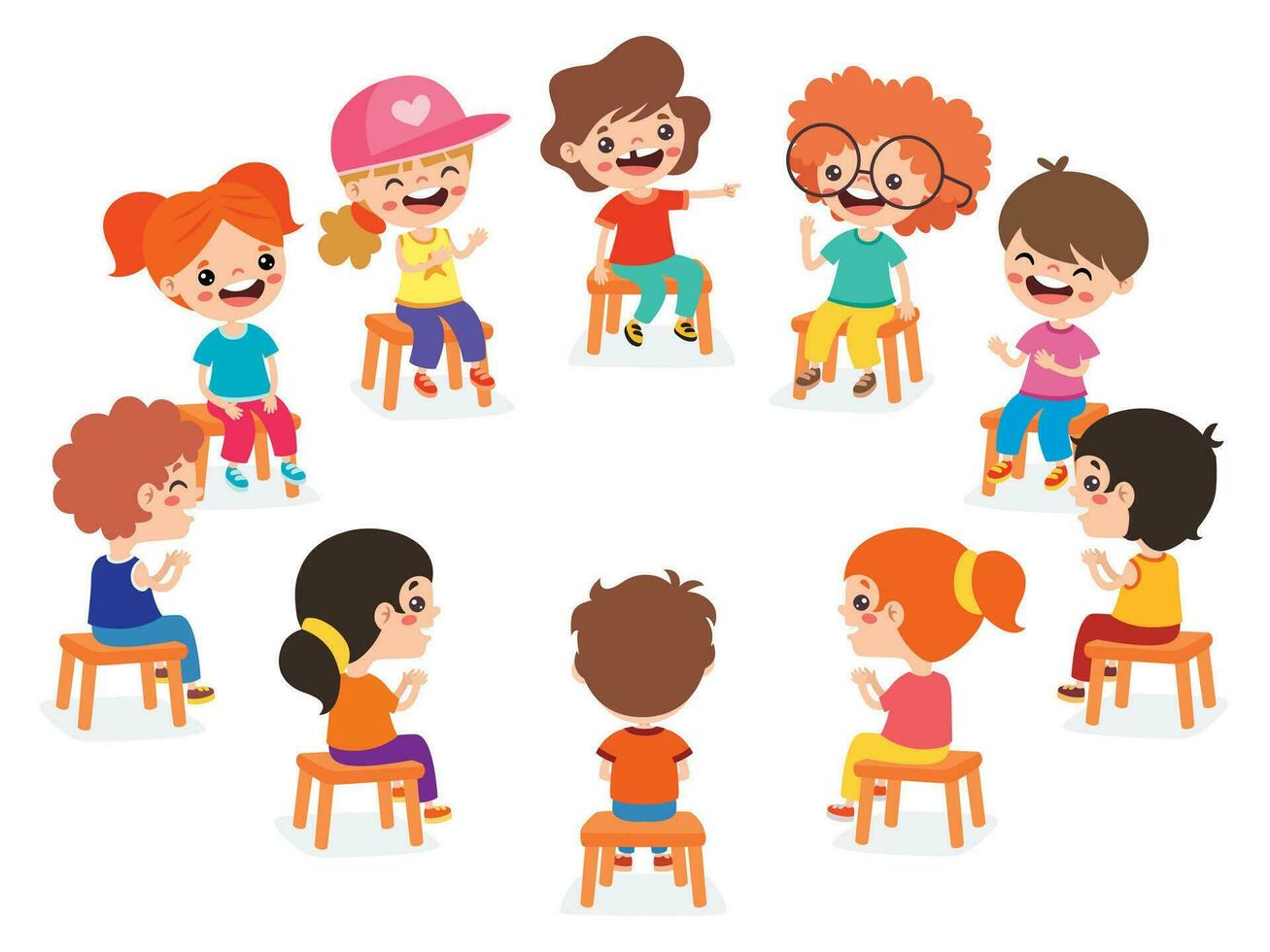 Kids Sitting In Circle And Playing vector