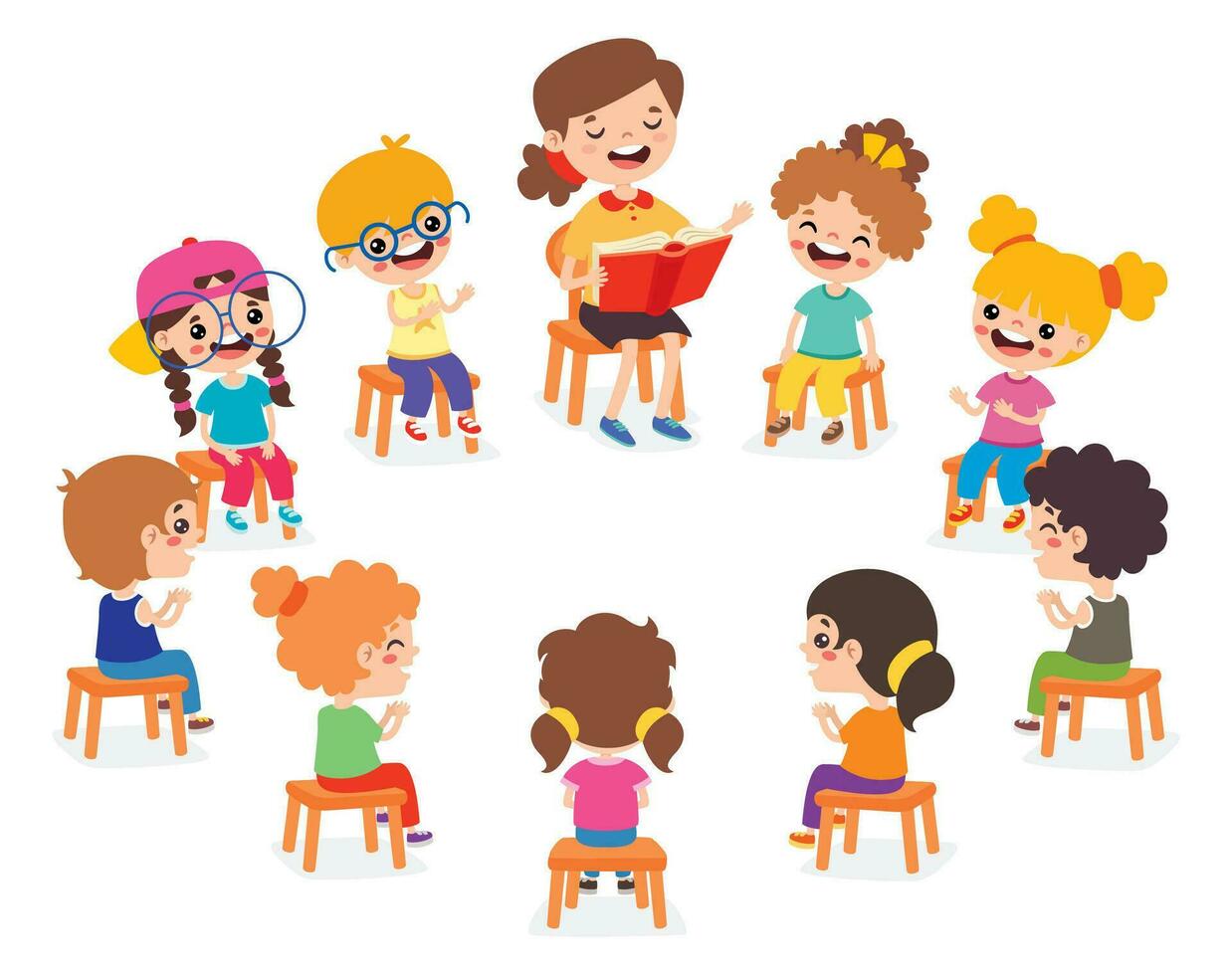 Kids And Teacher At Kindergarten vector