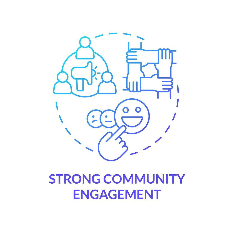 Strong community engagement blue gradient concept icon. Involve members. Effective advocate trait abstract idea thin line illustration. Isolated outline drawing vector