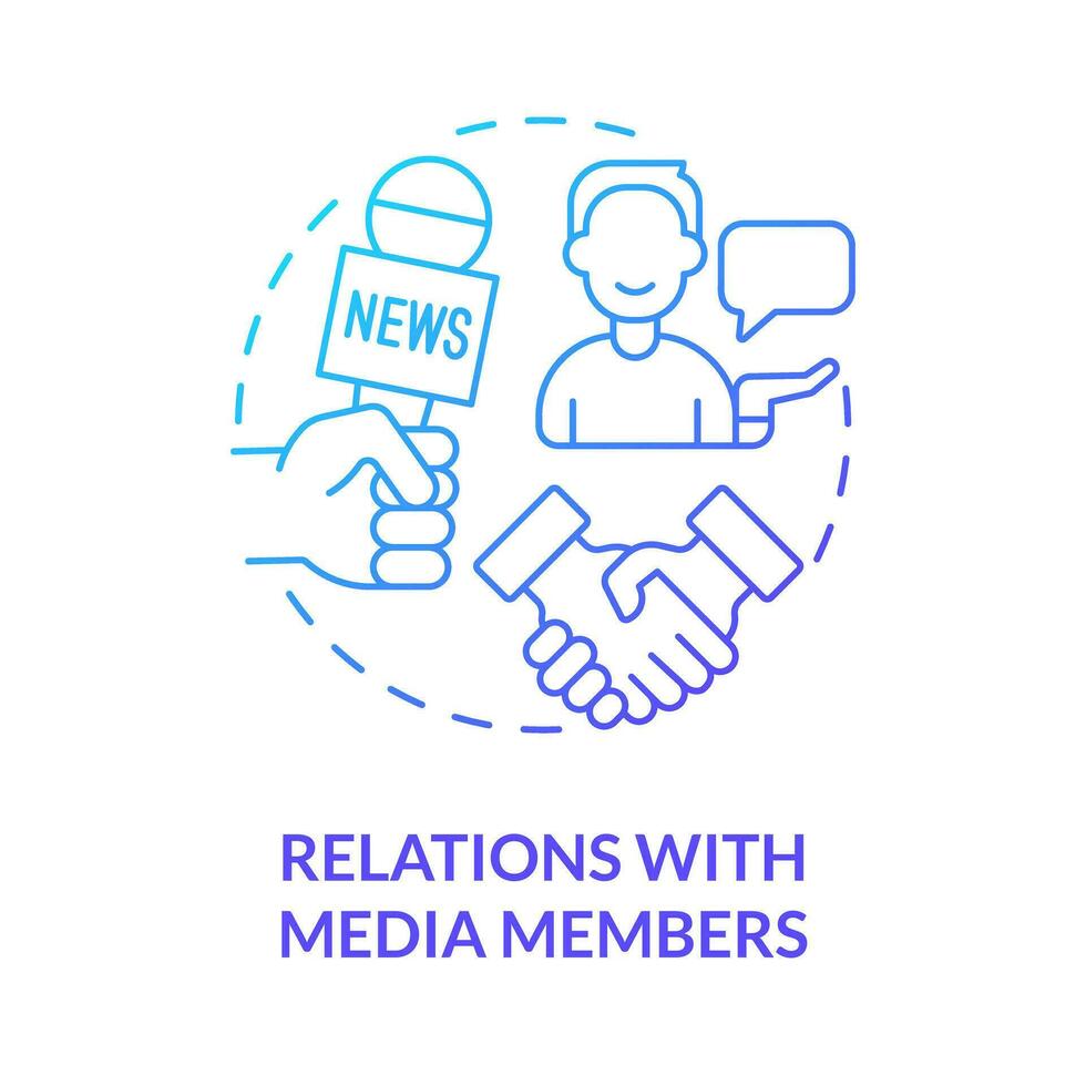 Relations with media members blue gradient concept icon. Social network strategy for advocacy abstract idea thin line illustration. Isolated outline drawing vector