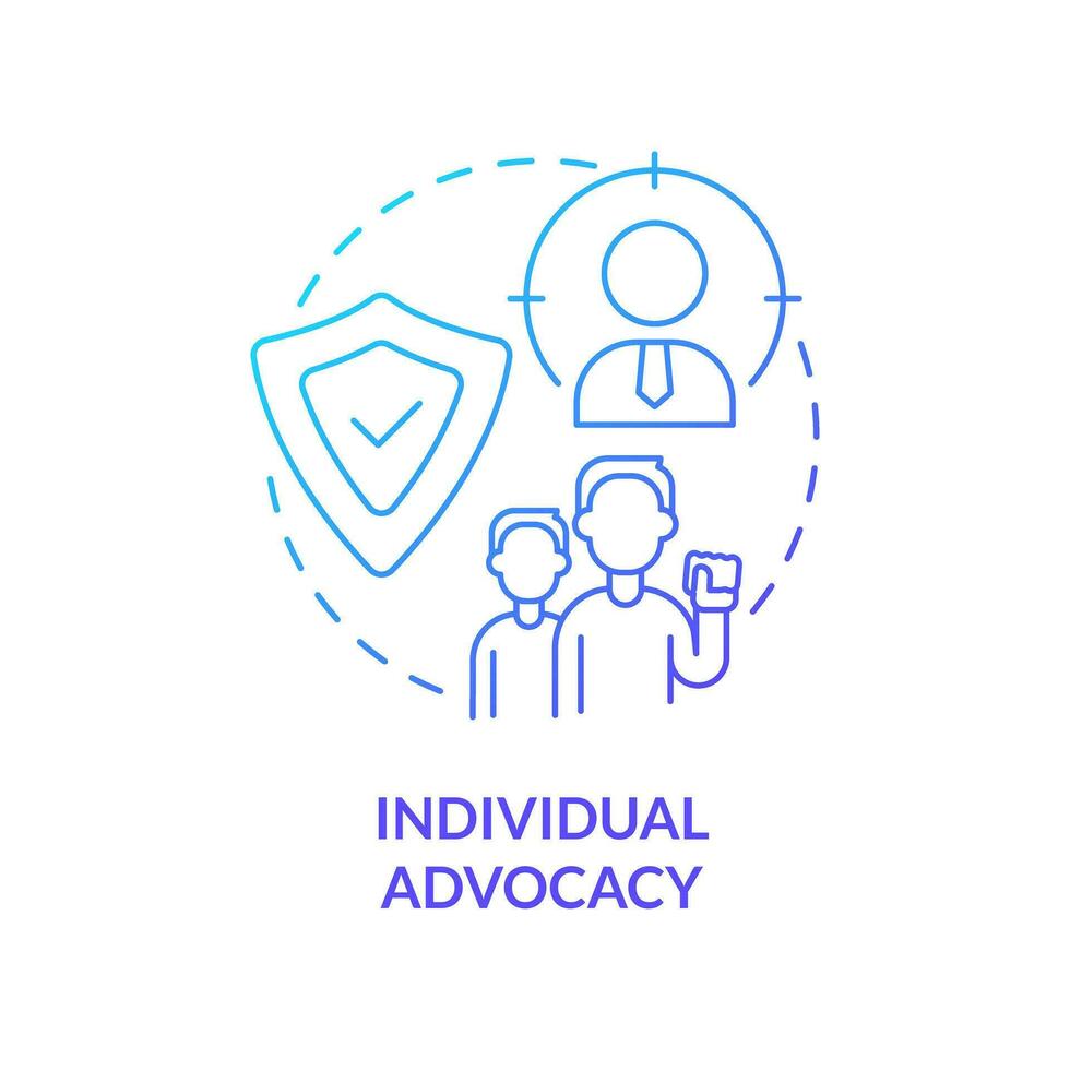 Individual advocacy blue gradient concept icon. Service for client. Type of legal protection abstract idea thin line illustration. Isolated outline drawing vector