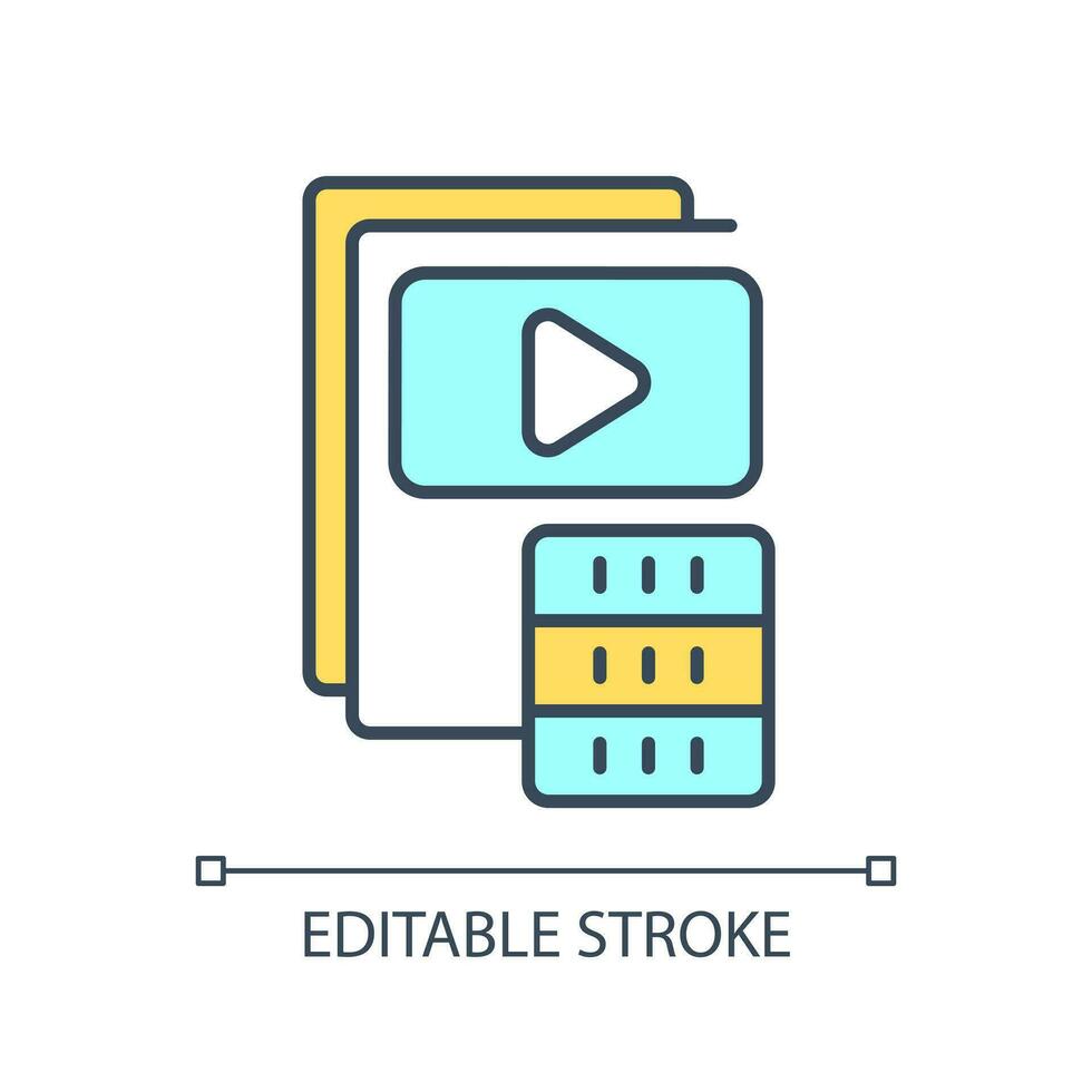 Media files storage RGB color icon. Save video and music files. Digital repository. Server and database. Archive. Isolated vector illustration. Simple filled line drawing. Editable stroke