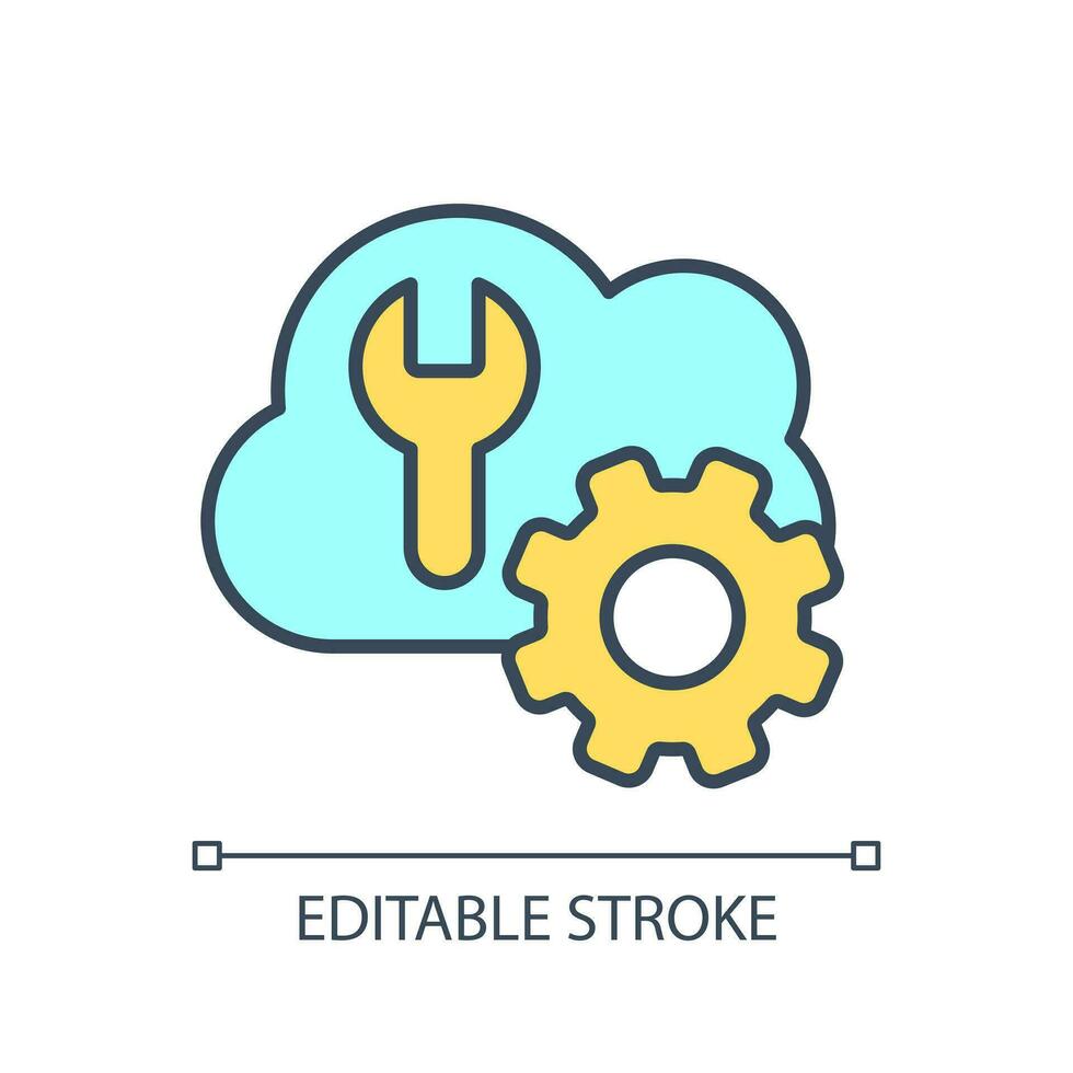 Cloud storage settings RGB color icon. Technical configuration. Online repository service. Data management. Isolated vector illustration. Simple filled line drawing. Editable stroke