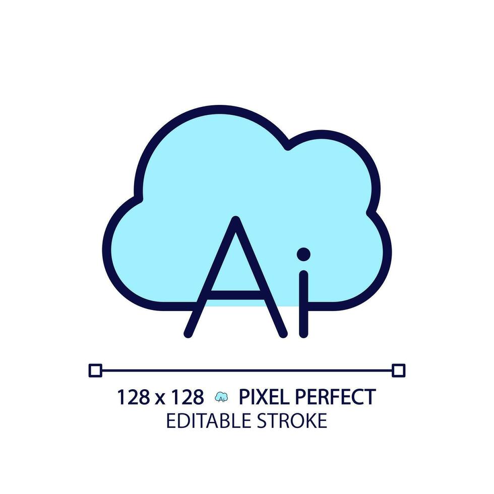 Cloud based AI pixel perfect RGB color icon. Technology of processes automation. Artificial intelligence integration. Isolated vector illustration. Simple filled line drawing. Editable stroke