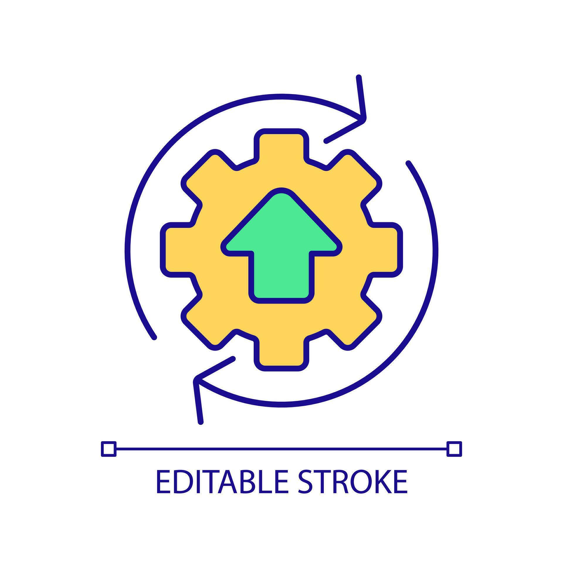 Rotating gear with upward arrow RGB color icon. Upload files for system