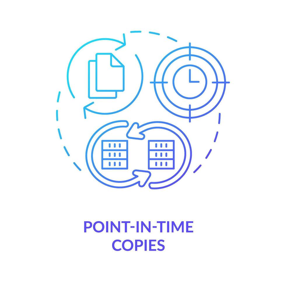 Point-in-time copies blue gradient concept icon. Database restore. Type of disaster recovery abstract idea thin line illustration. Isolated outline drawing vector