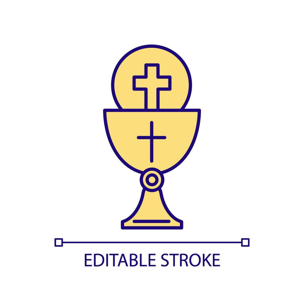 Chalice RGB color icon. Ritual cup for wine. Church mass accessory. Blood of Jesus Christ. Christian traditions. Isolated vector illustration. Simple filled line drawing. Editable stroke