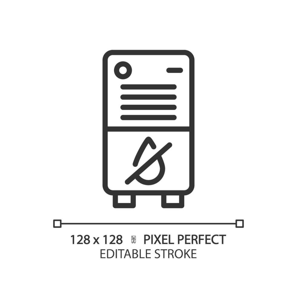 Air dehumidifier linear icon. Portable device. Humidity control. Water removal. House appliance. Comfortable home. Thin line illustration. Contour symbol. Vector outline drawing. Editable stroke