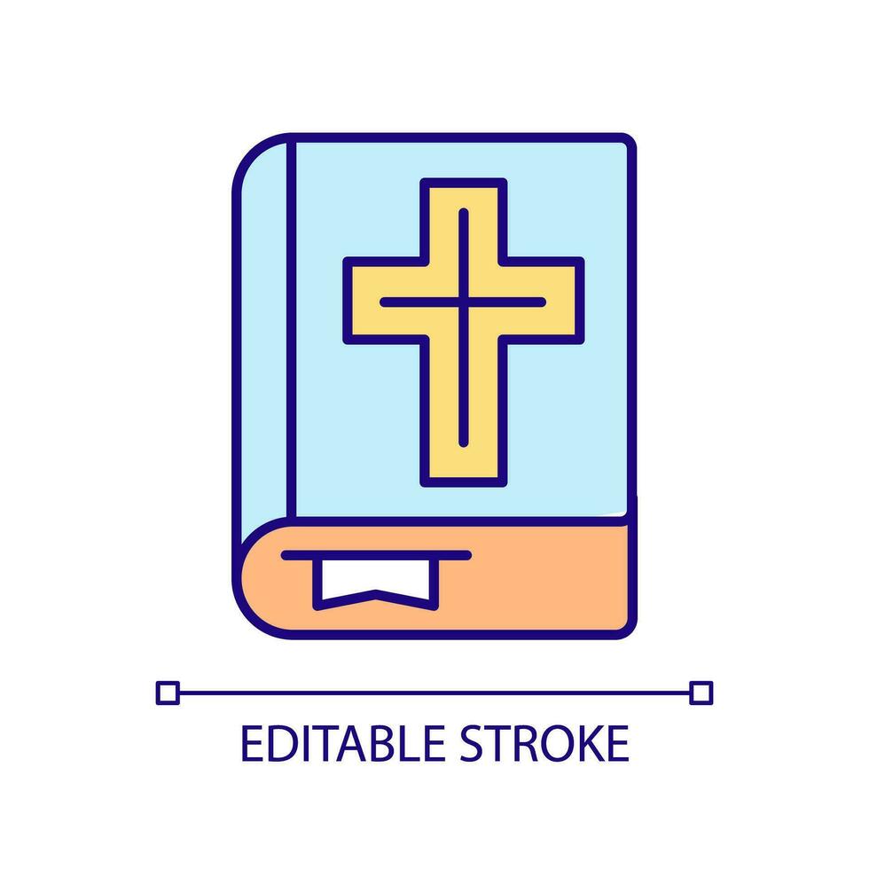 Holy bible of catholic Christians RGB color icon. Spiritual symbol for worshipers. Church ritual texts and statements. Isolated vector illustration. Simple filled line drawing. Editable stroke