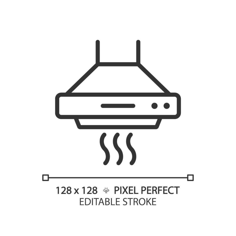 Kitchen hood linear icon. Ventilation system. Home appliance. Electrical device. Range hood. Exhaust fan. Thin line illustration. Contour symbol. Vector outline drawing. Editable stroke