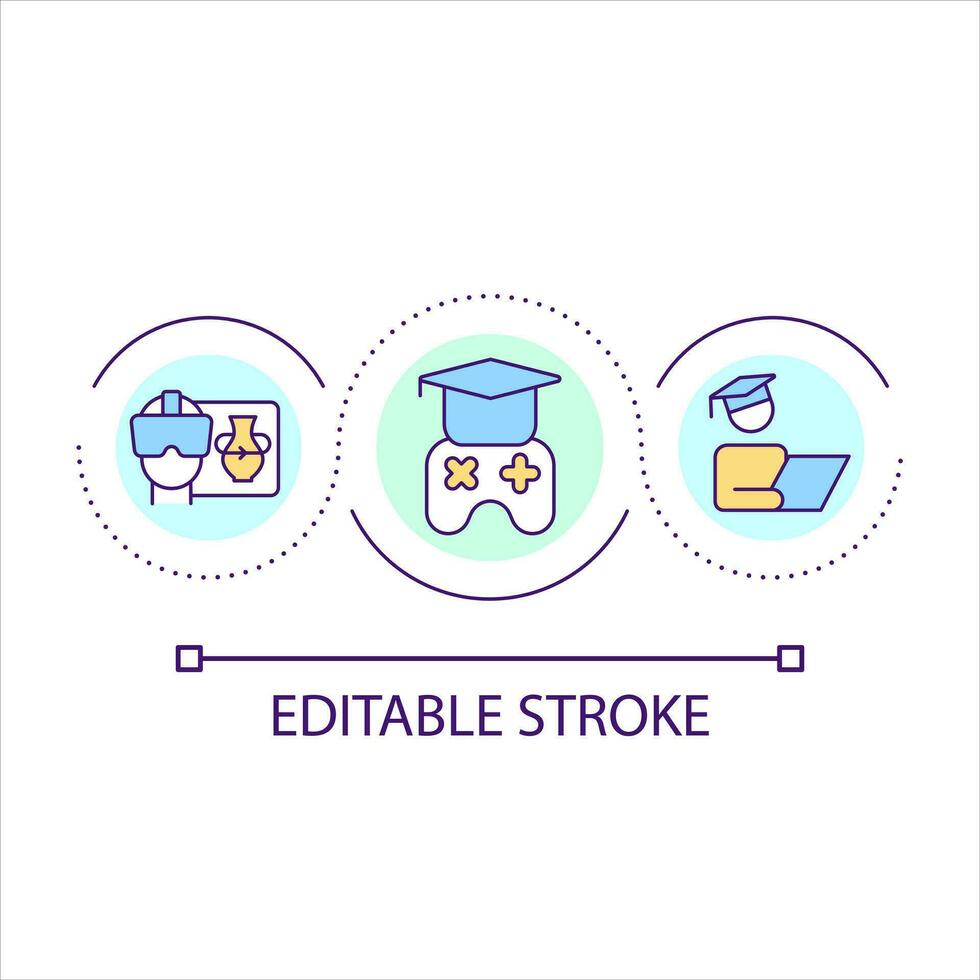 VR technology in learning loop concept icon. Ad gaming in education process. Innovative strategy abstract idea thin line illustration. Isolated outline drawing. Editable stroke vector