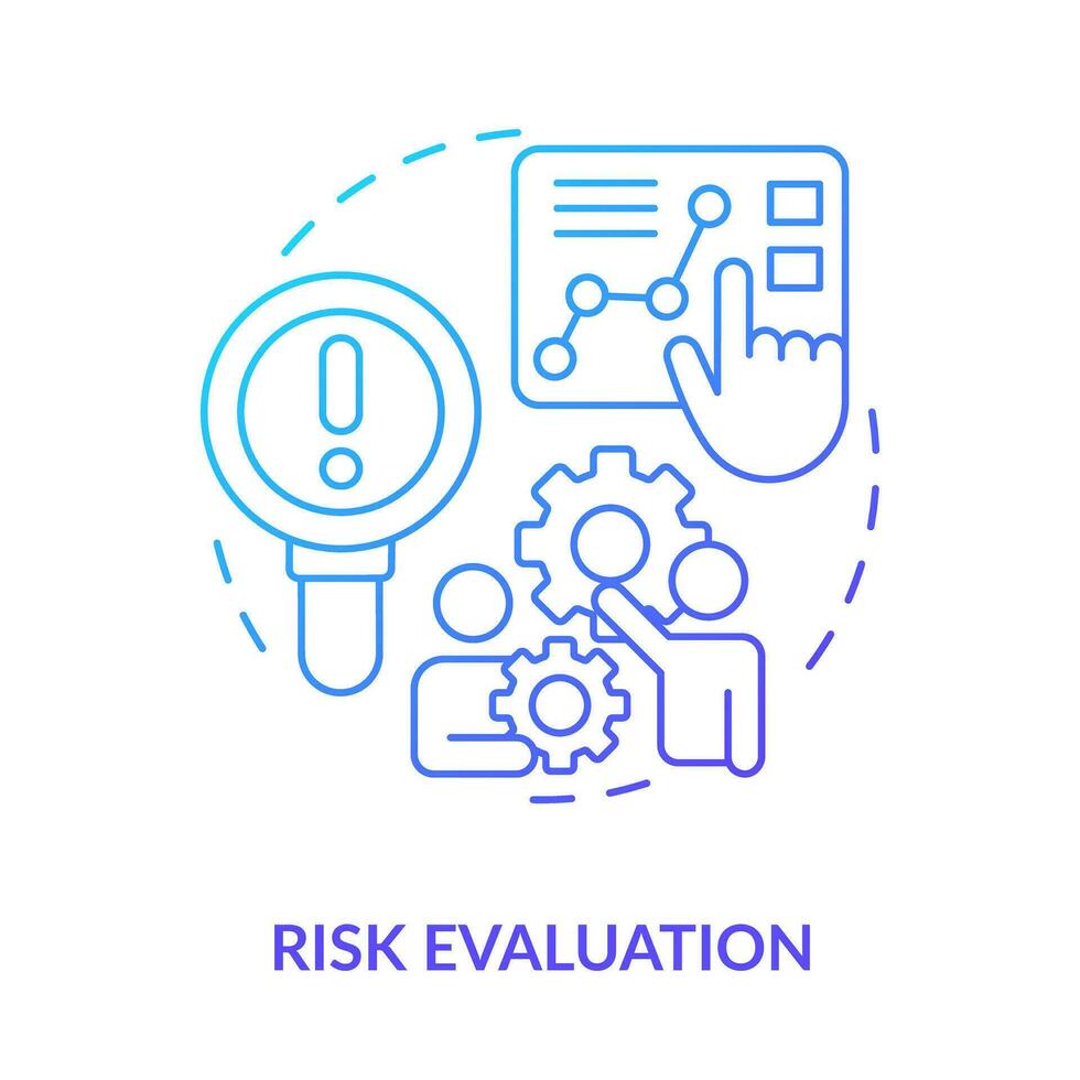 Risk evaluation blue gradient concept icon. Potential hazard. Effective disaster recovery plan abstract idea thin line illustration. Isolated outline drawing vector