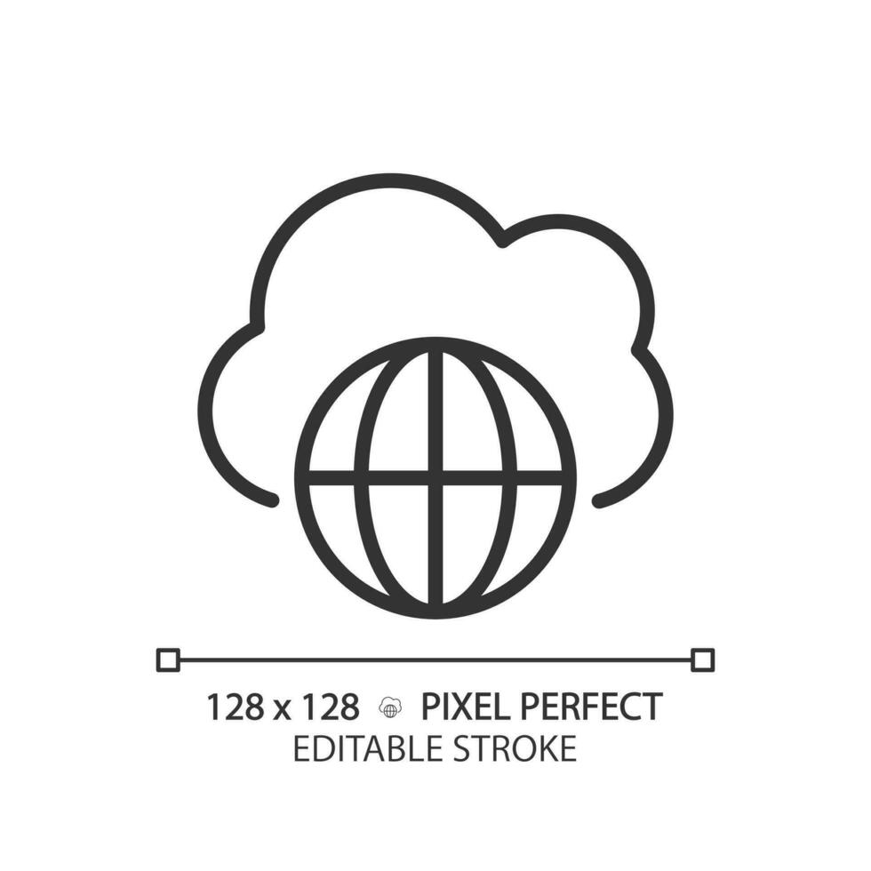 Public cloud pixel perfect linear icon. Open server for digital data storage. Free access to information. Thin line illustration. Contour symbol. Vector outline drawing. Editable stroke