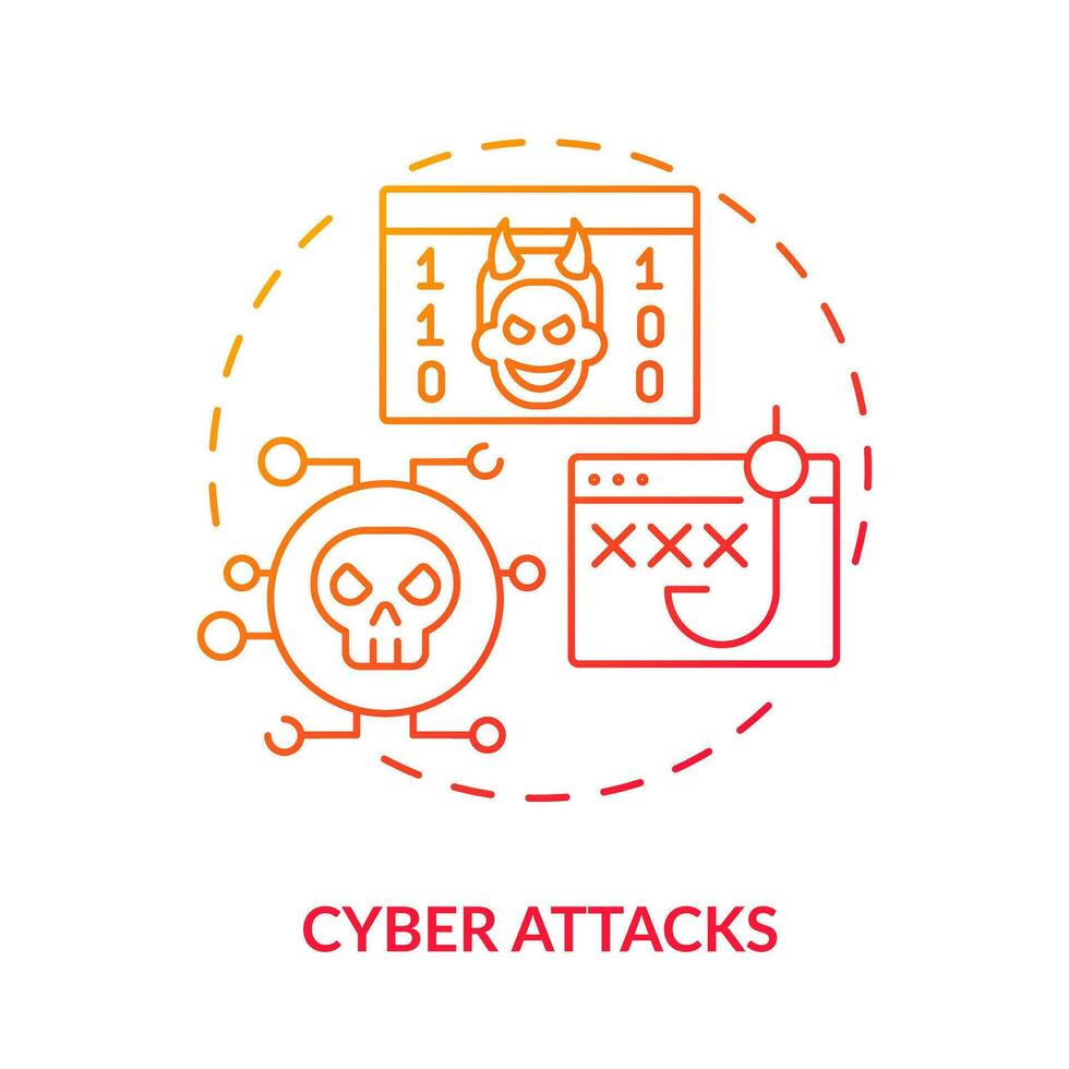 Cyber attacks red gradient concept icon. Malicious software. Phishing and social engineering. Disaster type abstract idea thin line illustration. Isolated outline drawing vector