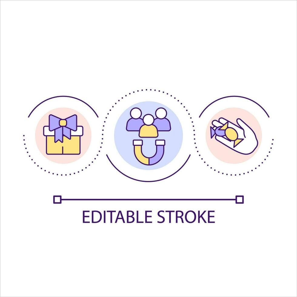 Use bonuses to engage customer loop concept icon. Marketing strategy. Encourage clients to buy abstract idea thin line illustration. Isolated outline drawing. Editable stroke vector
