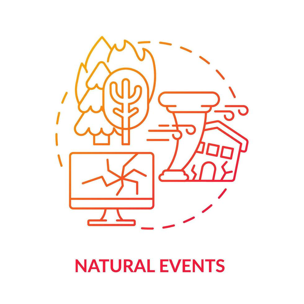 Natural events red gradient concept icon. Tornadoes and wildfire. Recovery process. Disaster type abstract idea thin line illustration. Isolated outline drawing vector