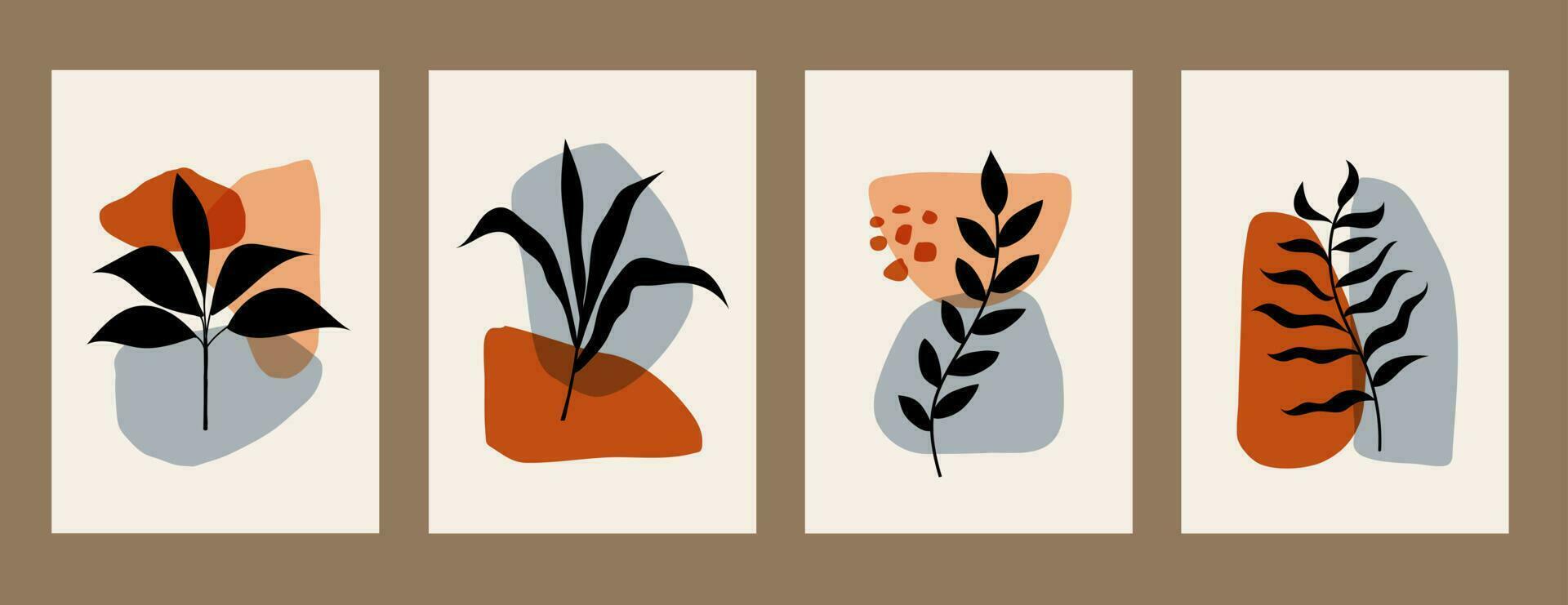 Set of posters with abstract concepts and pastel colors. Plant leaves, Great design for social media, postcards, prints, wall decoration. Vector illustration
