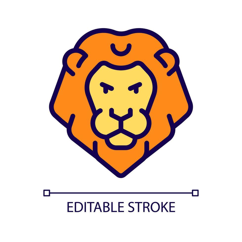 Lion head pixel perfect RGB color icon. Zodiac sign of western astrology. Horoscope personality traits. Isolated vector illustration. Simple filled line drawing. Editable stroke