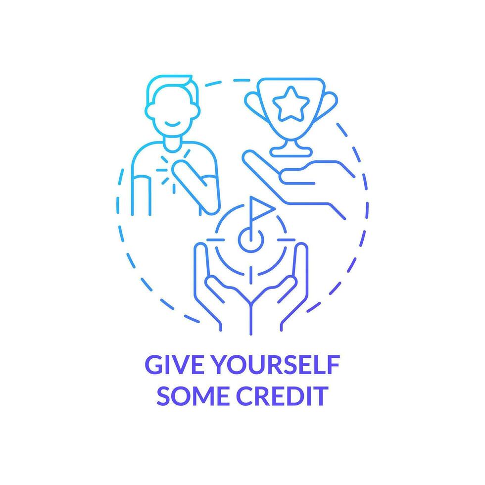 Give yourself some credit blue gradient concept icon. Self growth. Beating impostor syndrome tip abstract idea thin line illustration. Isolated outline drawing vector