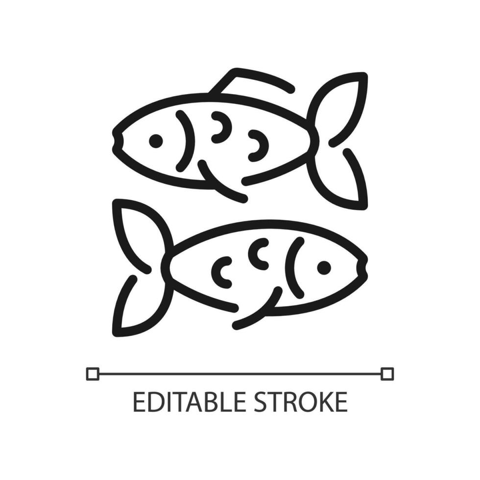 Fishes pixel perfect linear icon. Pisces zodiac animal. Horoscope sign of western astrology. Thin line illustration. Contour symbol. Vector outline drawing. Editable stroke